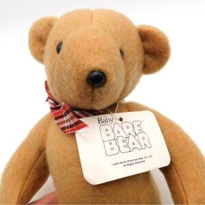 North American Bear Co. Baby Bare Bear Plush Teddy Bear with Tag 1984 Plaid Bow